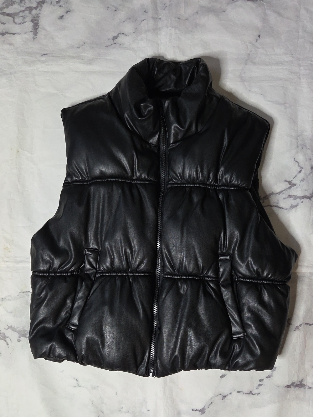 Love Tree Black Faux Leather Puffer Vest